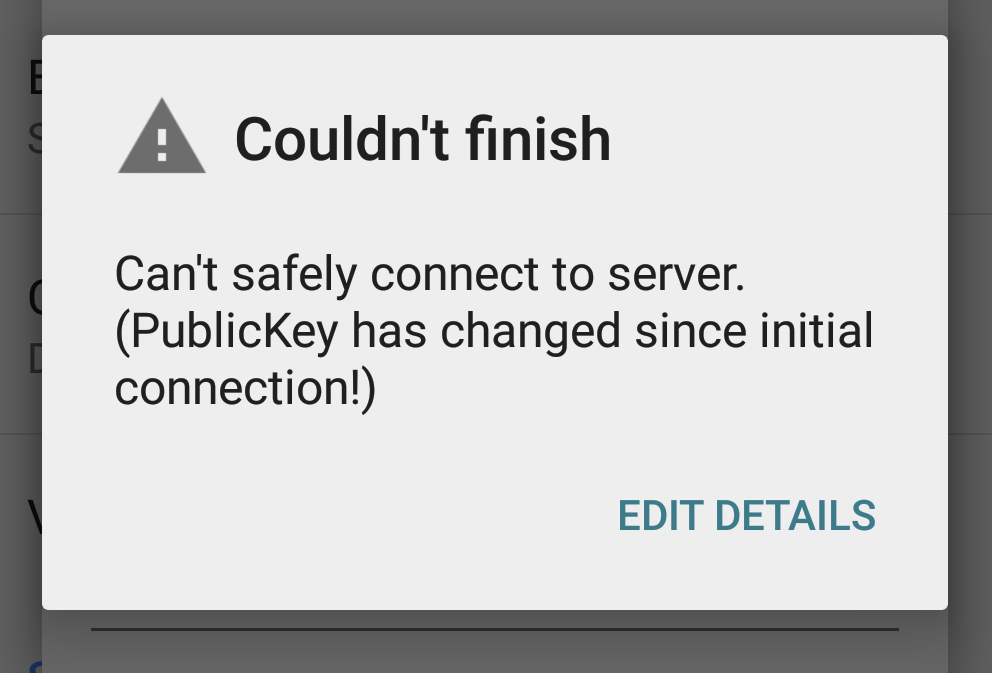 PublicKey has changed since initial connection!